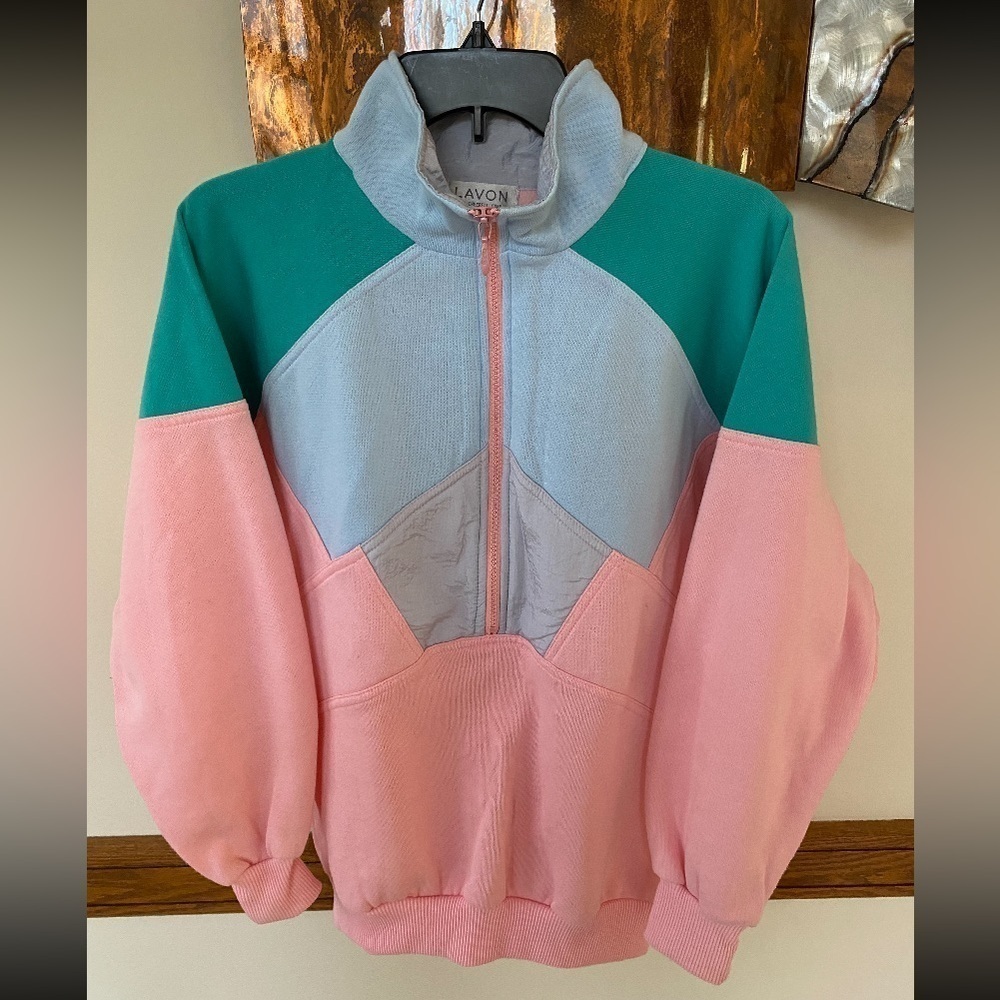 Vintage 1990s Lavon Quarter Sweatshirt / Color Block / Essential 90s